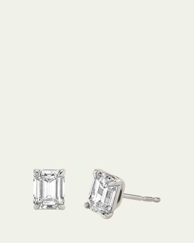 14K White Gold Emerald Solitaire Lab Grown Diamond Stud Earrings, 0.5tcw